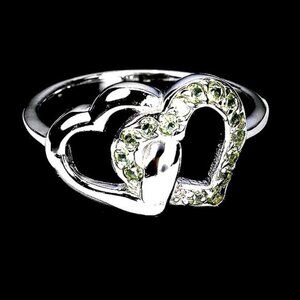 Natural Peridot 925 Sterling Silver Double Heart Ring Sz 6.5